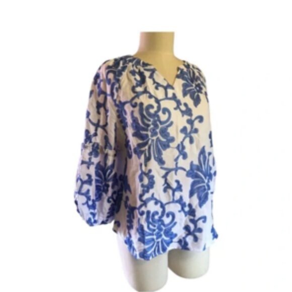Ruby Rd. Embroidered Blouse Blue & White Chinoiserie Style Casual Dressy Plus 2X - Picture 8 of 8